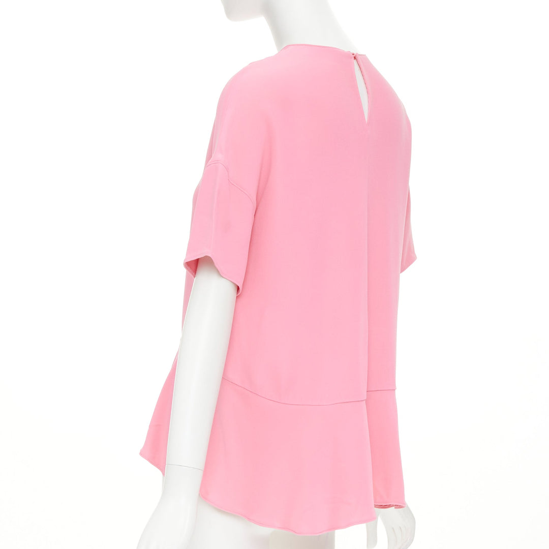 VALENTINO light pink silk crepe short flared dropped waist peplum blouse IT40 S