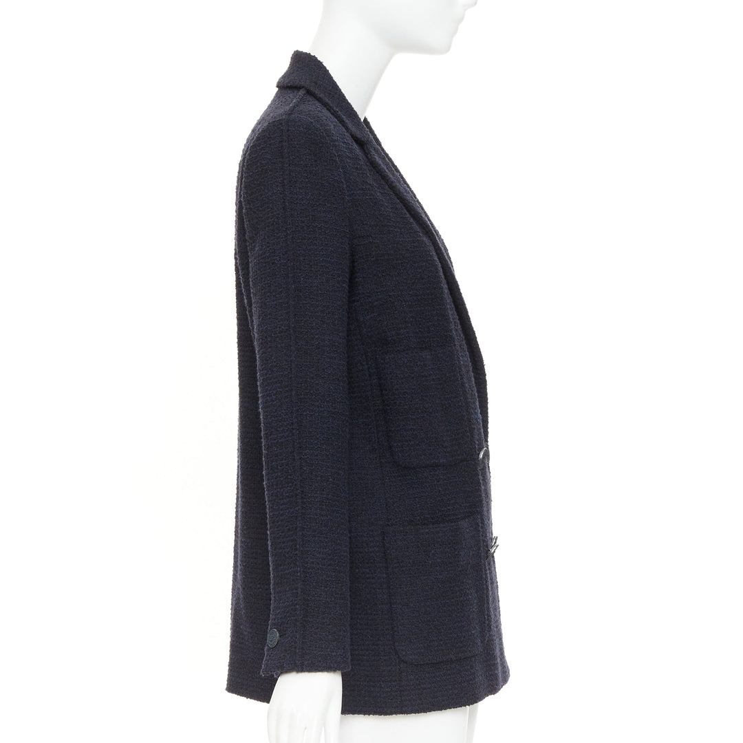CHANEL navy cotton tweed boucle four pocket double breasted jacket FR40 M