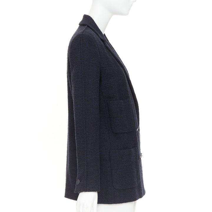 CHANEL navy cotton tweed boucle four pocket double breasted jacket FR40 M