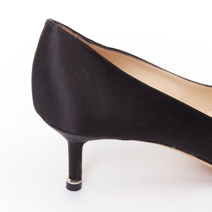 MANOLO BLAHNIK Hangisi black satin crystal brooch buckle heeled pumps EU38