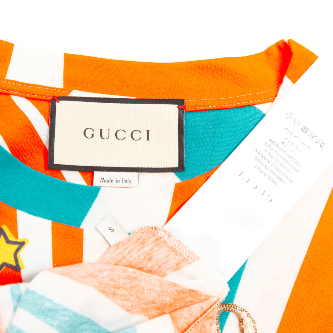 GUCCI 2017 LOVED Space Cat Astronaut embroidered beaded orange blue t-shirt S