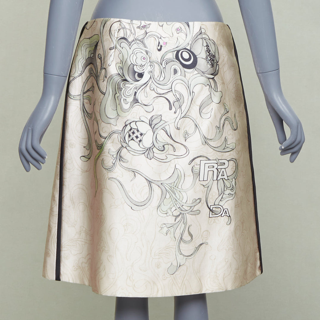 PRADA 2018 Runway James Jean Fairy print rubber tab wrap skirt IT42 M