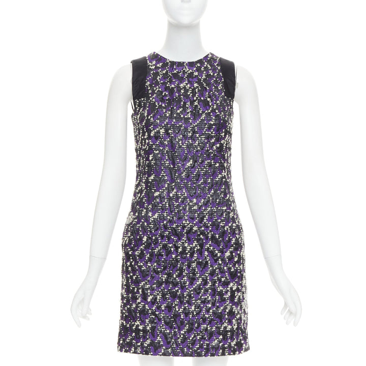 VERSACE purple black white tweed black jacquard sleeveless dress IT38 XS