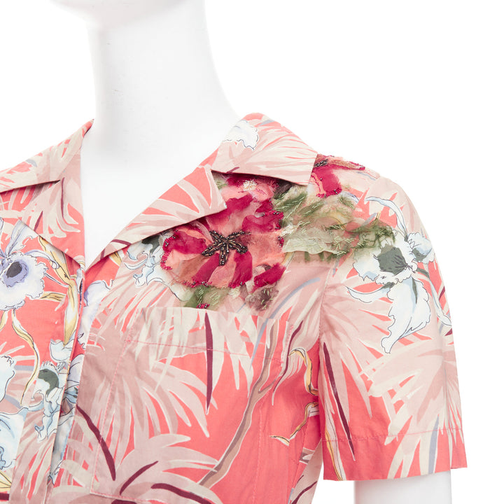 VALENTINO Hawaiian Couture Ruway coral tropical applique shirt dress Sz4 S