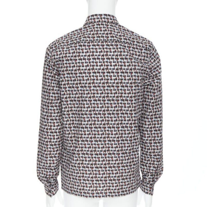 PRADA 2018 Losanga abstract geometric print studded collar shirt EU39 M