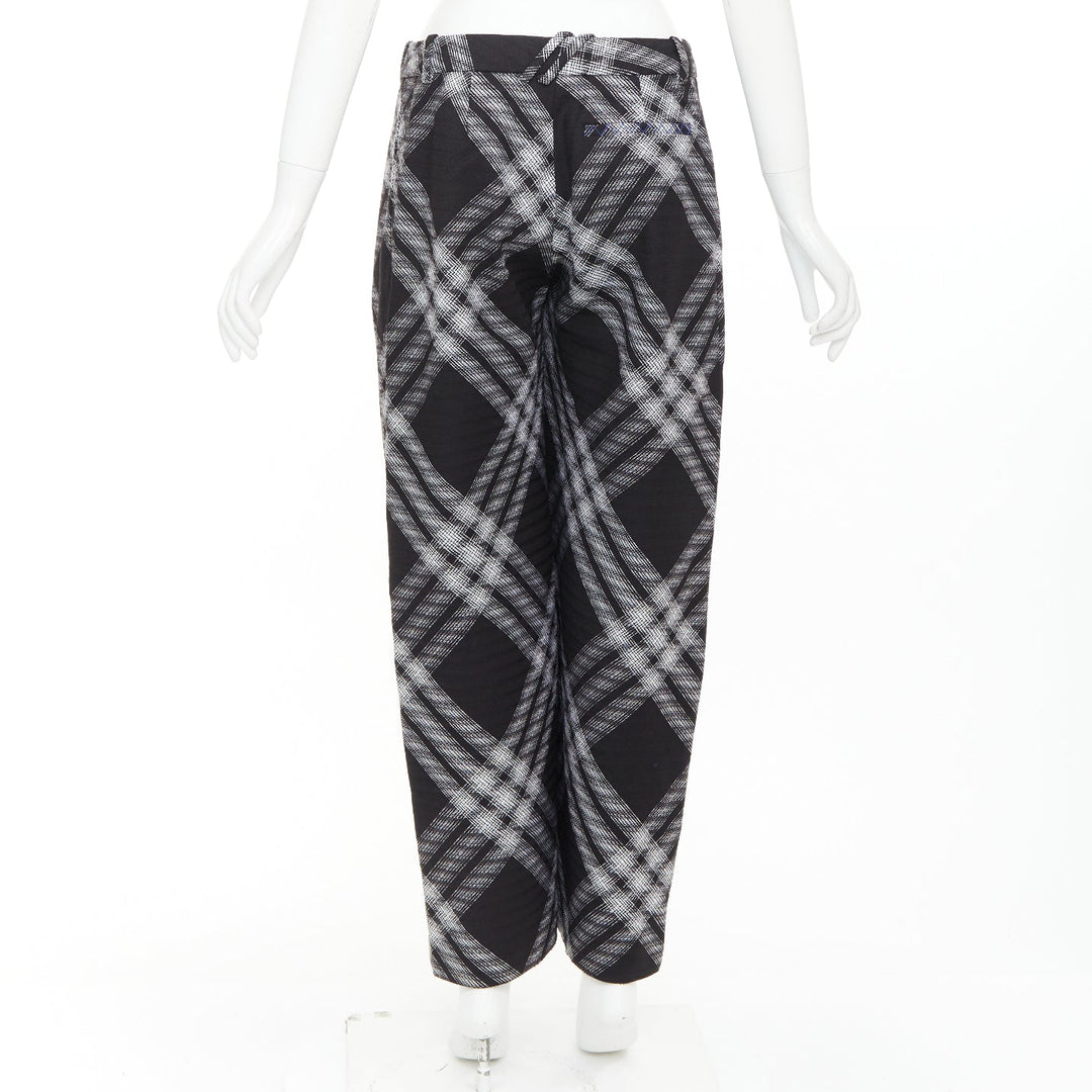 BURBERRY Daniel Lee black grey House check wool wide leg parachute pant IT34 XXS