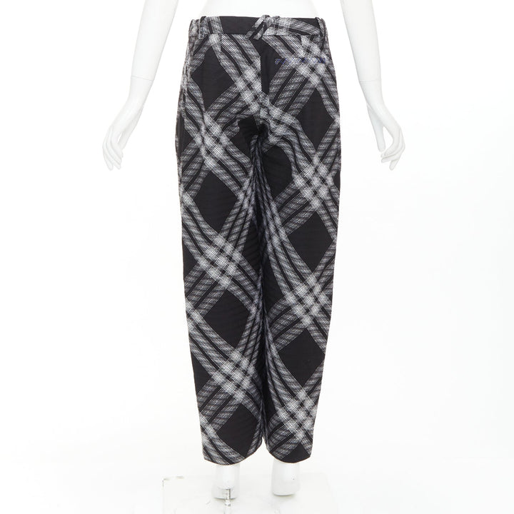 BURBERRY Daniel Lee black grey House check wool wide leg parachute pant IT34 XXS