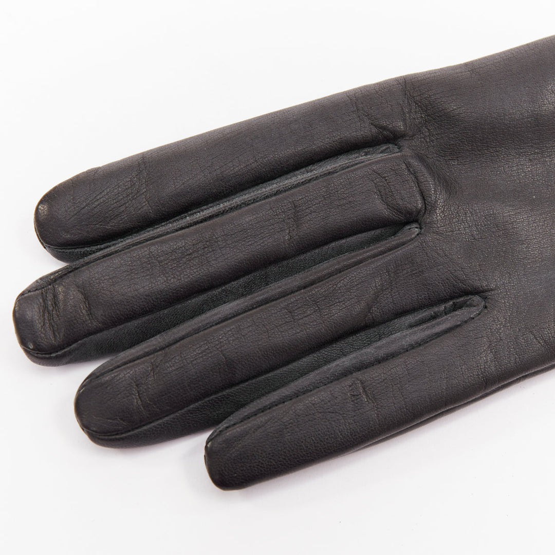 CAUSSE GANTIER black lambskin silk silver star embellished short gloves Sz7