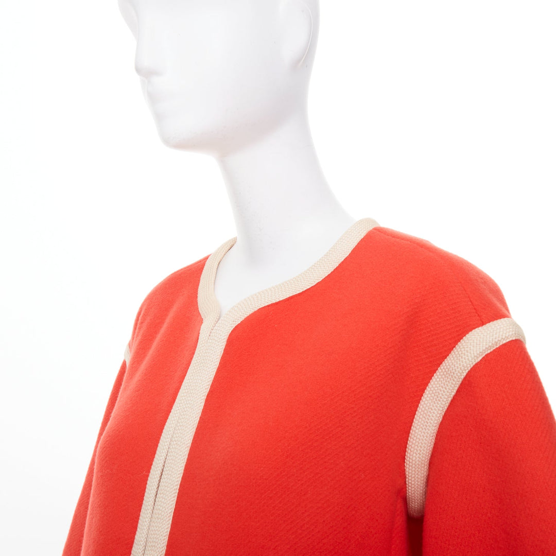 CHLOE asymmetric coral pink orange piping zip trim wool cape jacket FR34 XS