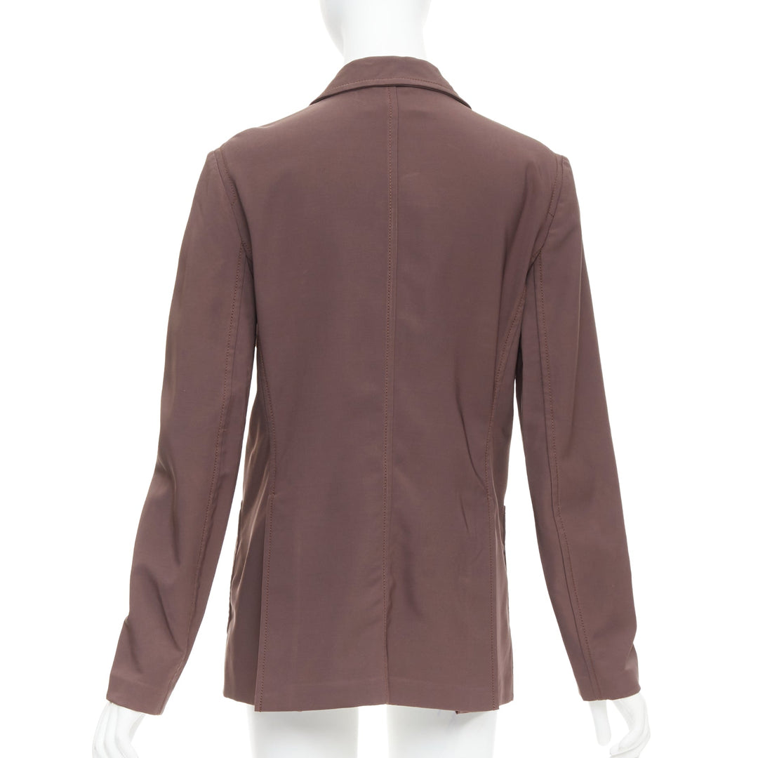 PRADA Vintage brown low sheen twill patch pocket notch lapel jacket IT46 XL
