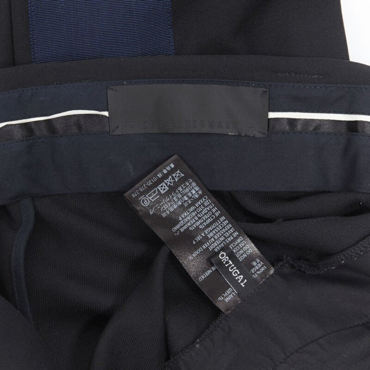 HAIDER ACKERMANN 100% fleece wool black navy grosgrain side cropped pants FR36