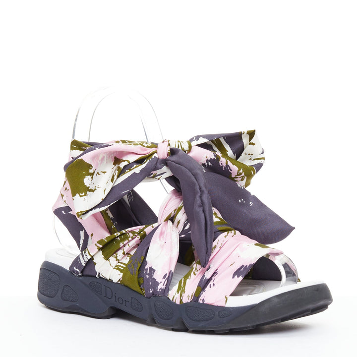 CHRISTIAN DIOR Raf Simons 2015 Brooklyn pink green scarf gladiator sandals EU38