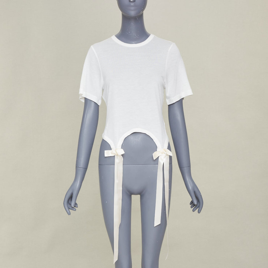 SIMONE ROCHA 2024 Bow Tails Easy ivory fine jersey curved hem bow top shirt S