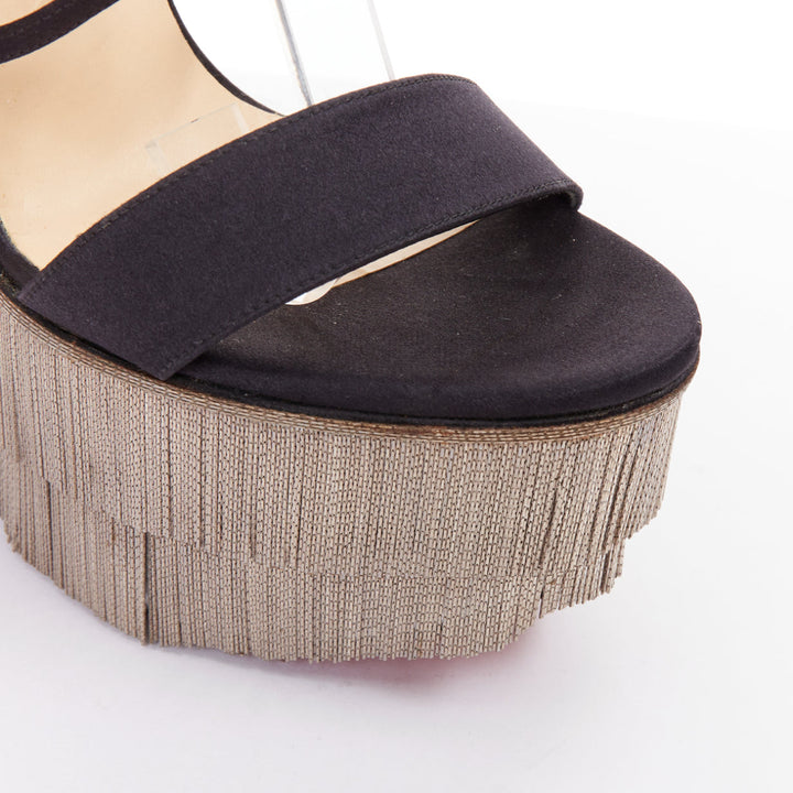 rare CHRISTIAN LOUBOUTIN Foxtrottissima 160 silver chain fringe wedges EU38