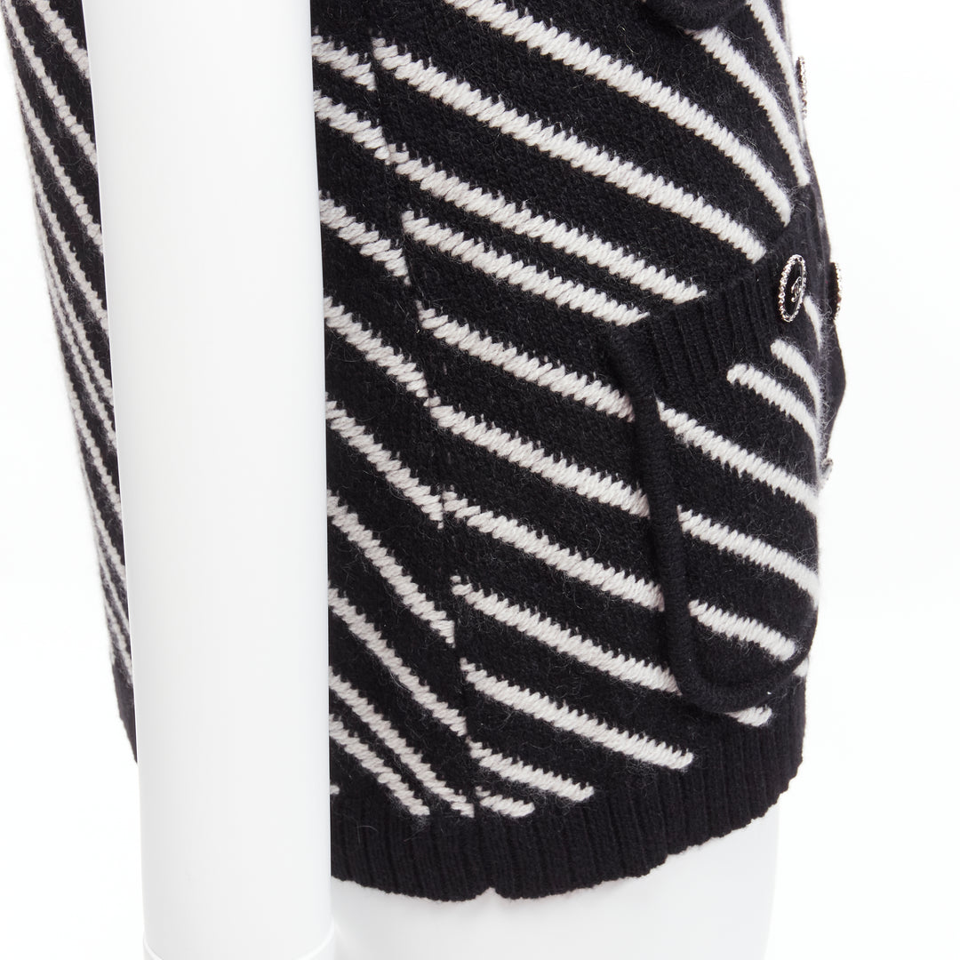 CHANEL 100% cashmere black white graphic stripes 4 pocket vest jacket FR34 XS