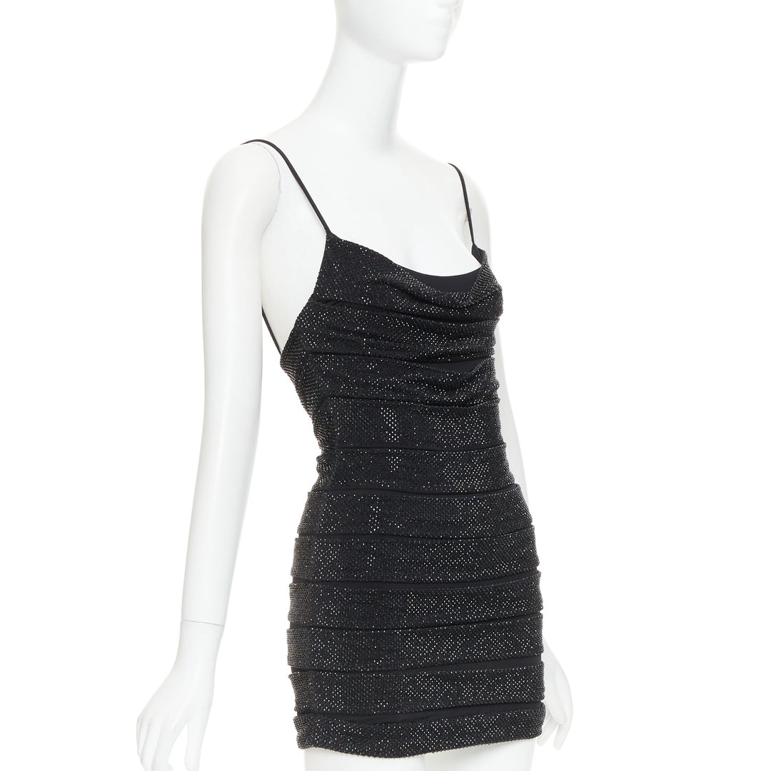 ALEXANDRE VAUTHIER  black crystal strass stretched panel bandage mini slip dress