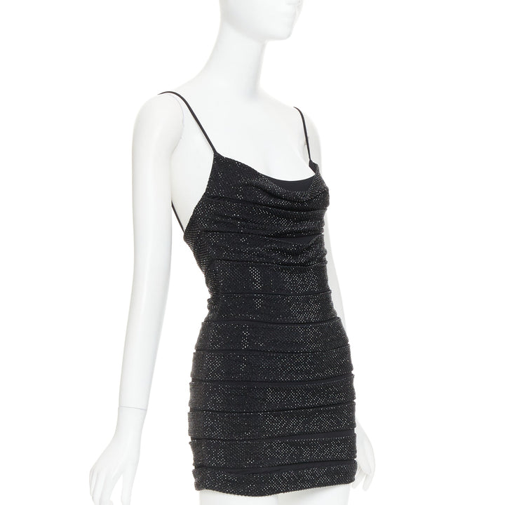 ALEXANDRE VAUTHIER  black crystal strass stretched panel bandage mini slip dress