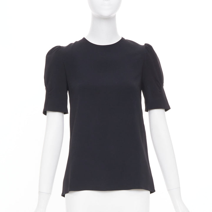 STELLA MCCARTNEY black puff short sleeve structured viscose blend top IT38 XS