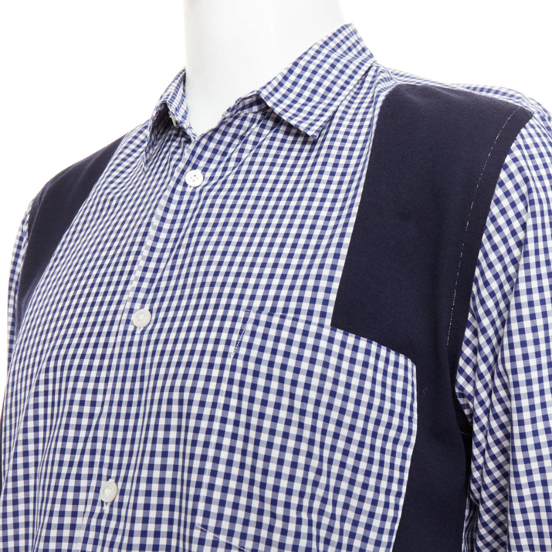 COMME DES GARCONS SHIRT 2010 white blue patchwork gingham cotton wool shirt L