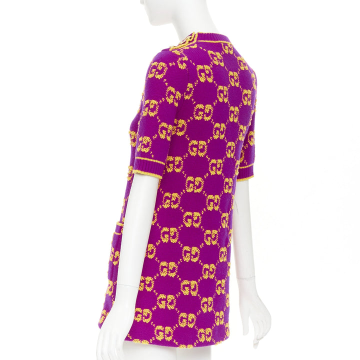 GUCCI 2022 GG Supreme purple yellow enlarged monogram jacquard mini dress IT40 S