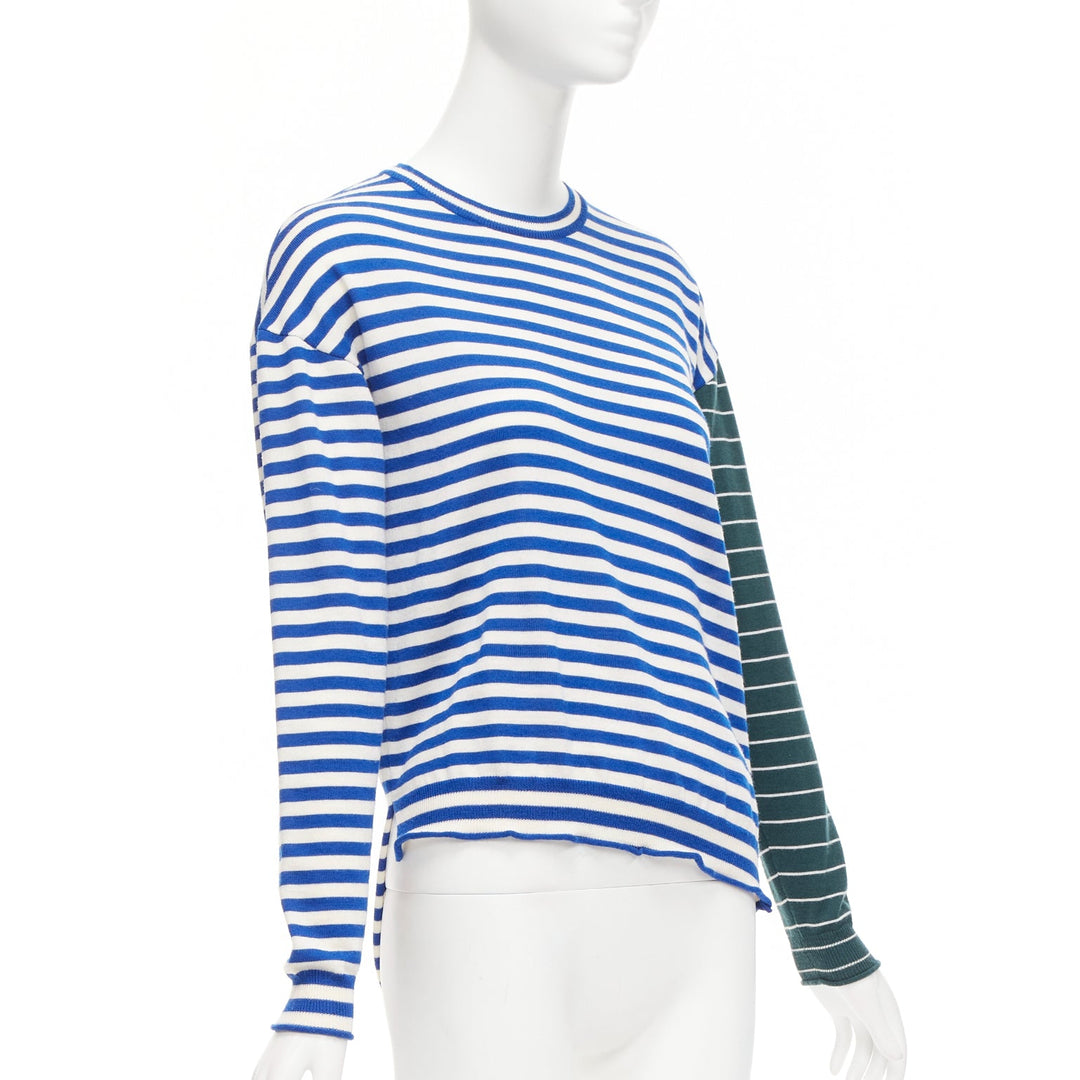 PORTS 1961 blue white green stripes asymmetric hem sweater