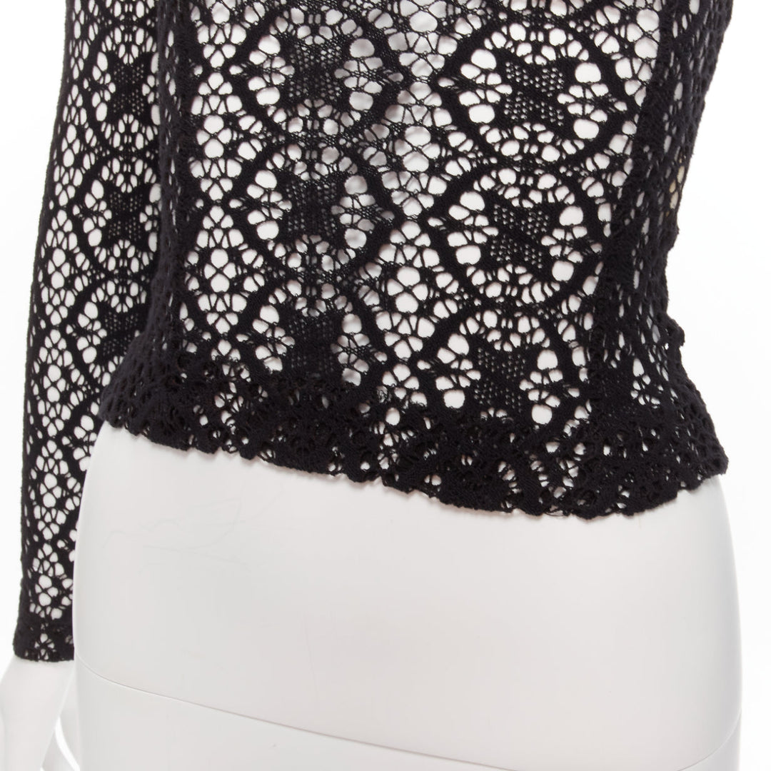 DOLCE GABBANA Vintage black floral lattice lace sheer long sleeve top IT38 XS