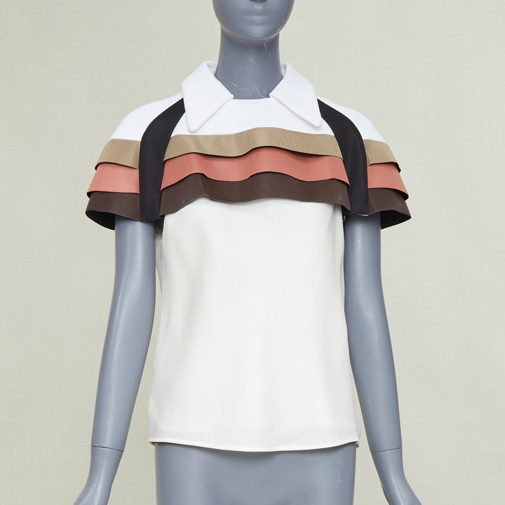 LOUIS VUITTON 2017 Runway scuba cape tricolor nylon ruffle collared top FR38 M