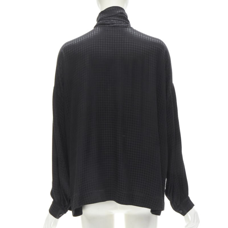 BALENCIAGA DEMNA 2020 black acetate crepe tie neck oversized blouse FR36 S