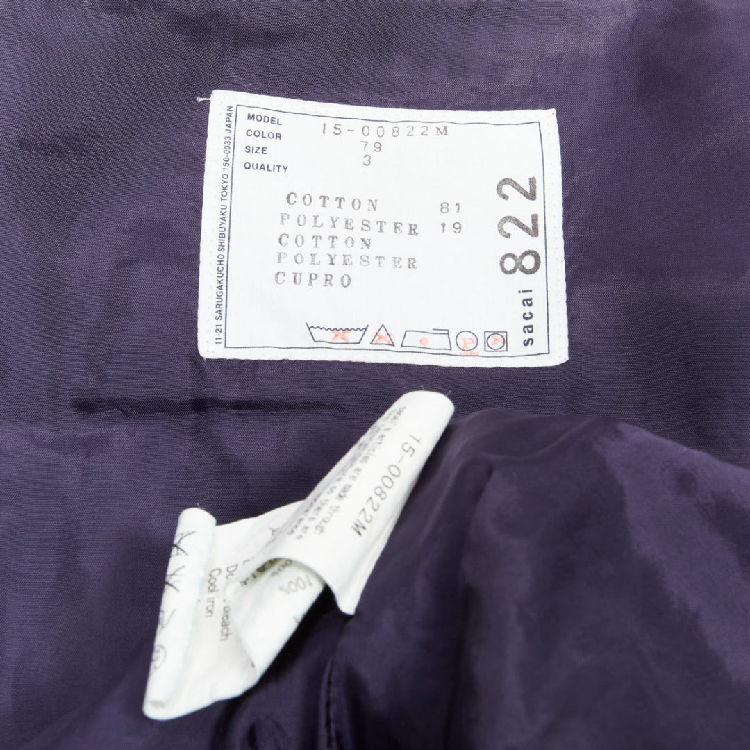 SACAI 2015 navy grey gingham cotton blend high neck bomber jacket JP3 L
