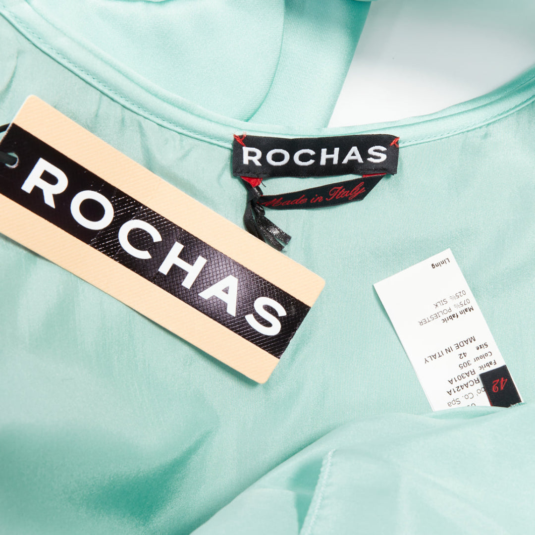 ROCHAS RCA421A mint green silk satin peter pan collar skater dress IT42 M