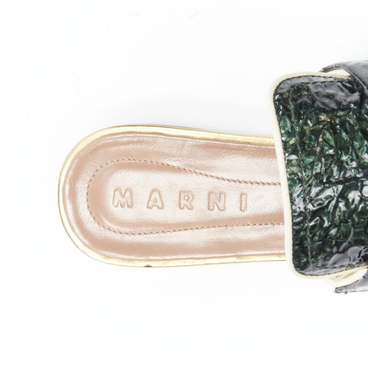 MARNI green crinkled patent point toe slip on mule flats loafer EU37.5