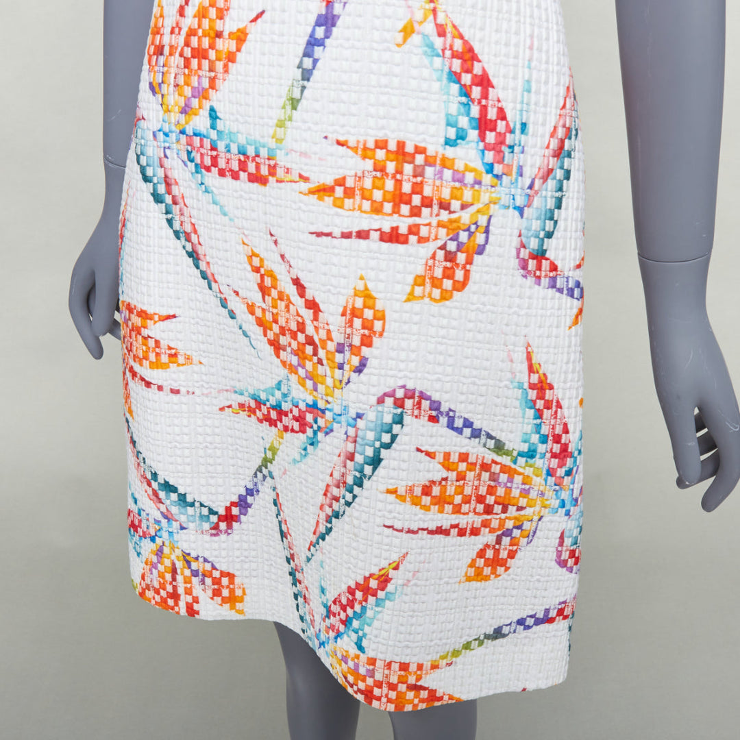 FENDI white orange bird of paradise jacquard cocktail dress IT38 XS