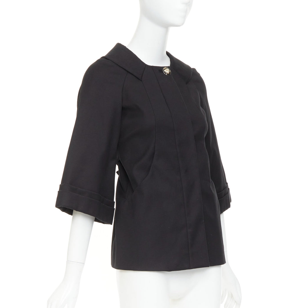 GUCCI 2007 Vintage black cotton crest logo button flared sleeves coat IT36 XXS