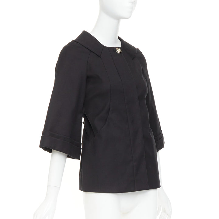 GUCCI 2007 Vintage black cotton crest logo button flared sleeves coat IT36 XXS