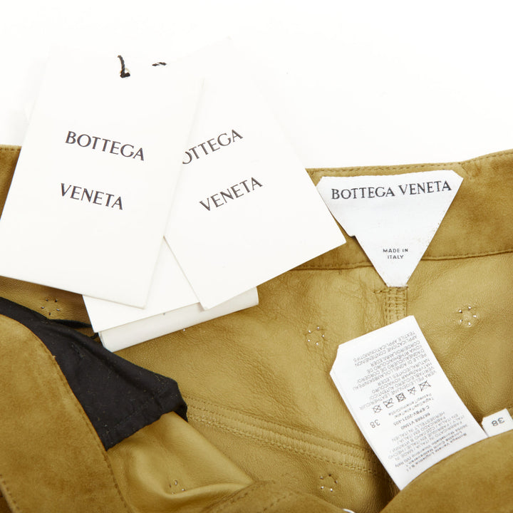rare BOTTEGA VENETA 2021 Runway brown crystal embellished suede pants IT38 XS