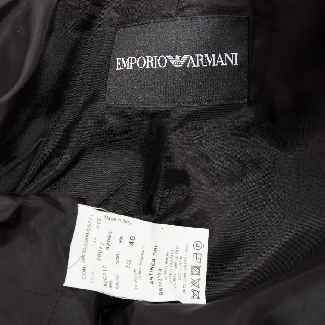 EMPORIO ARMANI black satin peak lapel cropped tuxedo blazer IT40 S