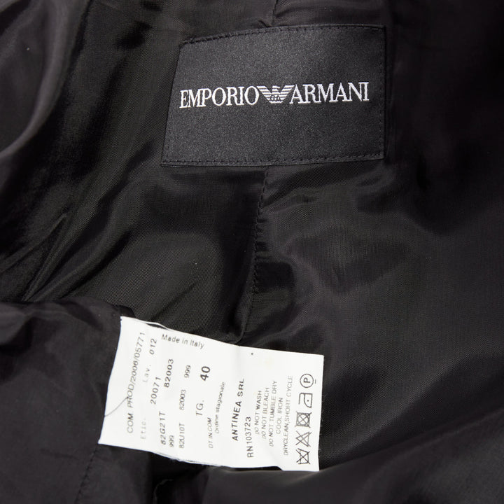 EMPORIO ARMANI black satin peak lapel cropped tuxedo blazer IT40 S