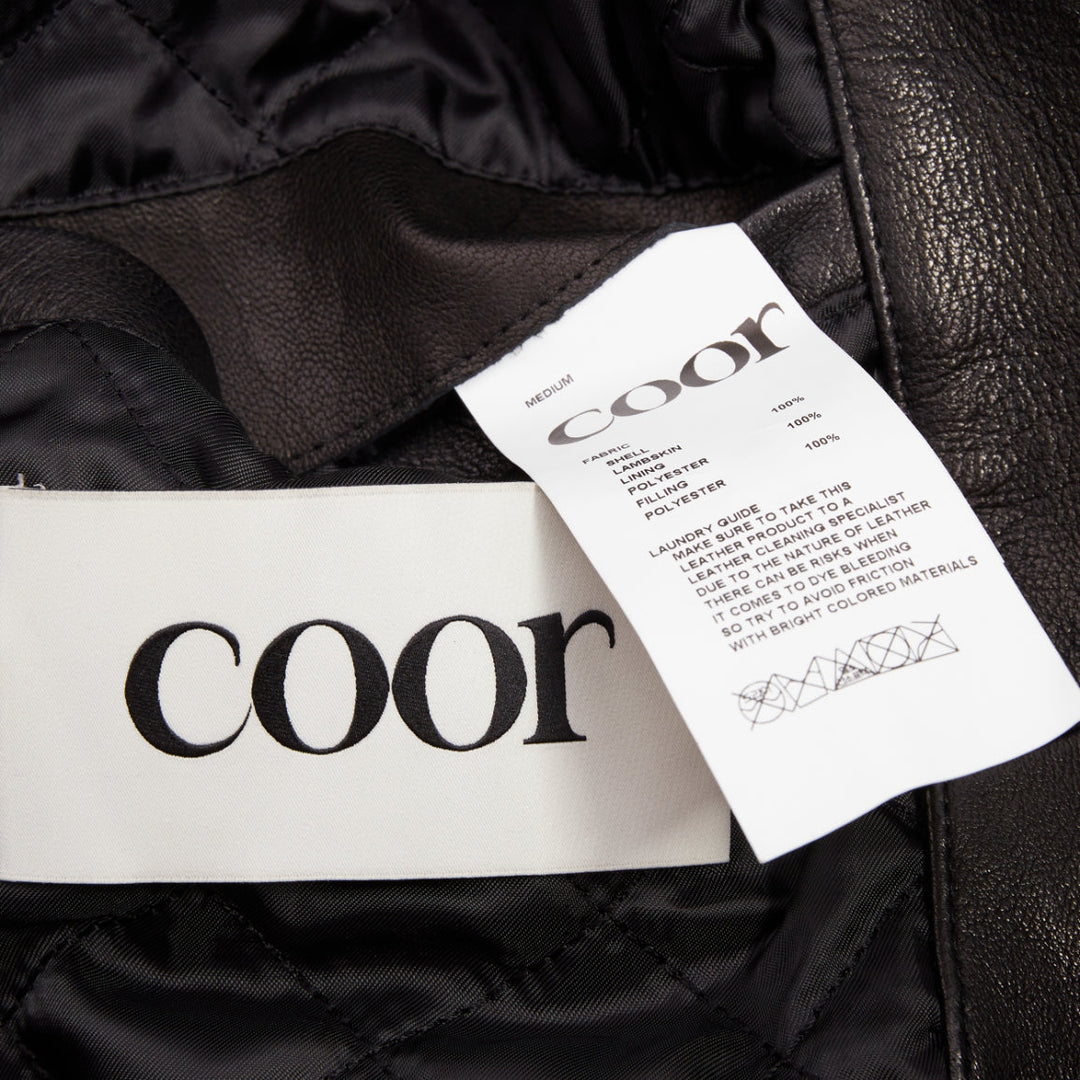 COOR black A2 lambskin leather flap pocket flight bomber jacket outerwear M