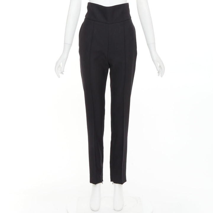 ALEXANDRE VAUTHIER black 100% wool high waisted pleat front cropped pants FR36 M