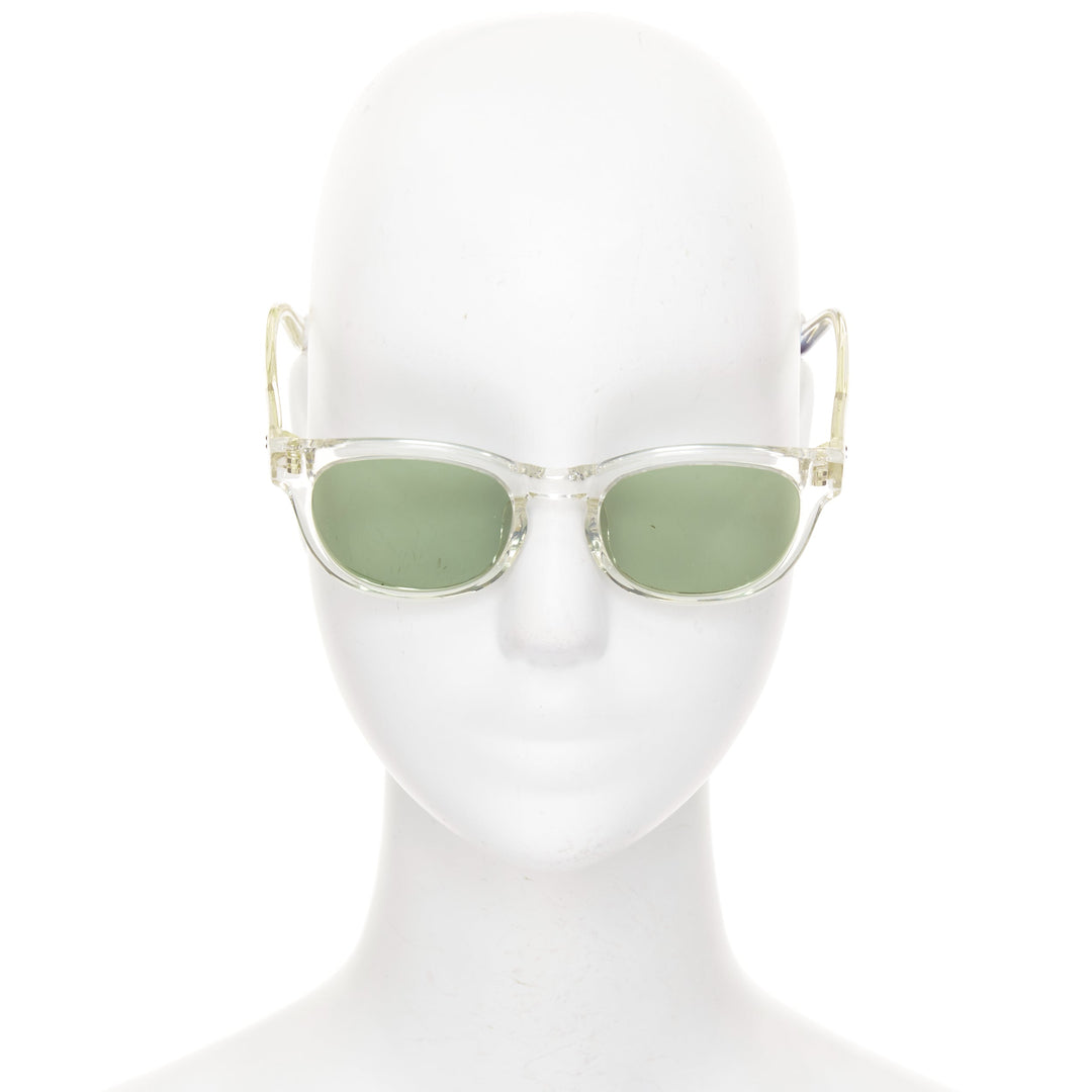 BLANC.. B0009 clear frame gold textured hardware green lens square sunglasses
