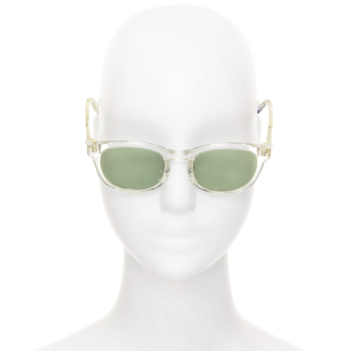 BLANC.. B0009 clear frame gold textured hardware green lens square sunglasses