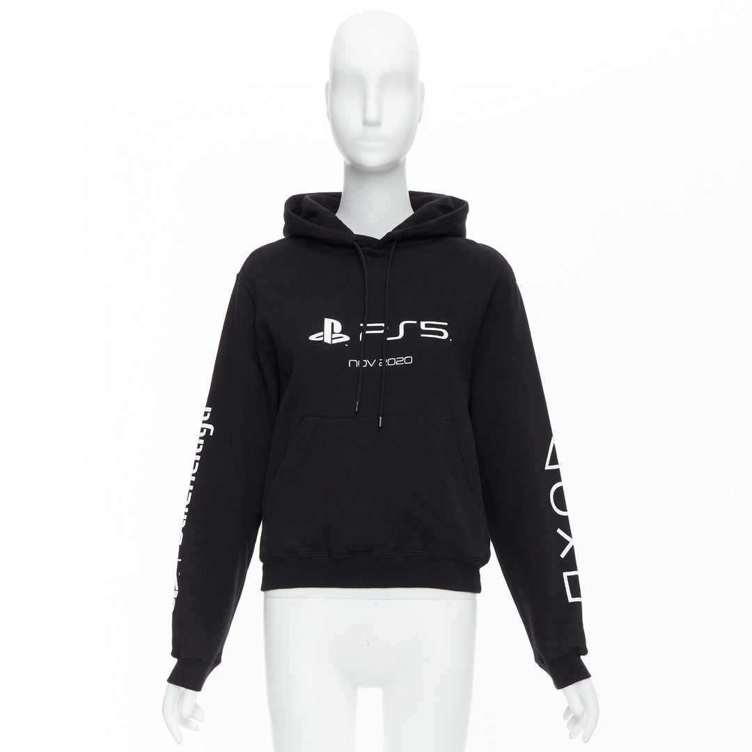 BALENCIAGA Demna 2021 black cotton white PS5 logo print hoodie M