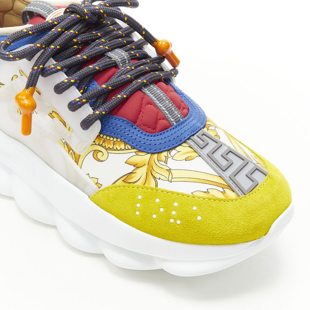 VERSACE Chain Reaction gold barocco twill yellow blue suede sneaker EU40 US7