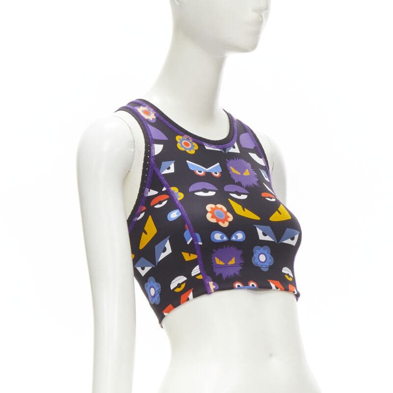 FENDI Activewear Monster Bug Eye black graphic print perforated crop top