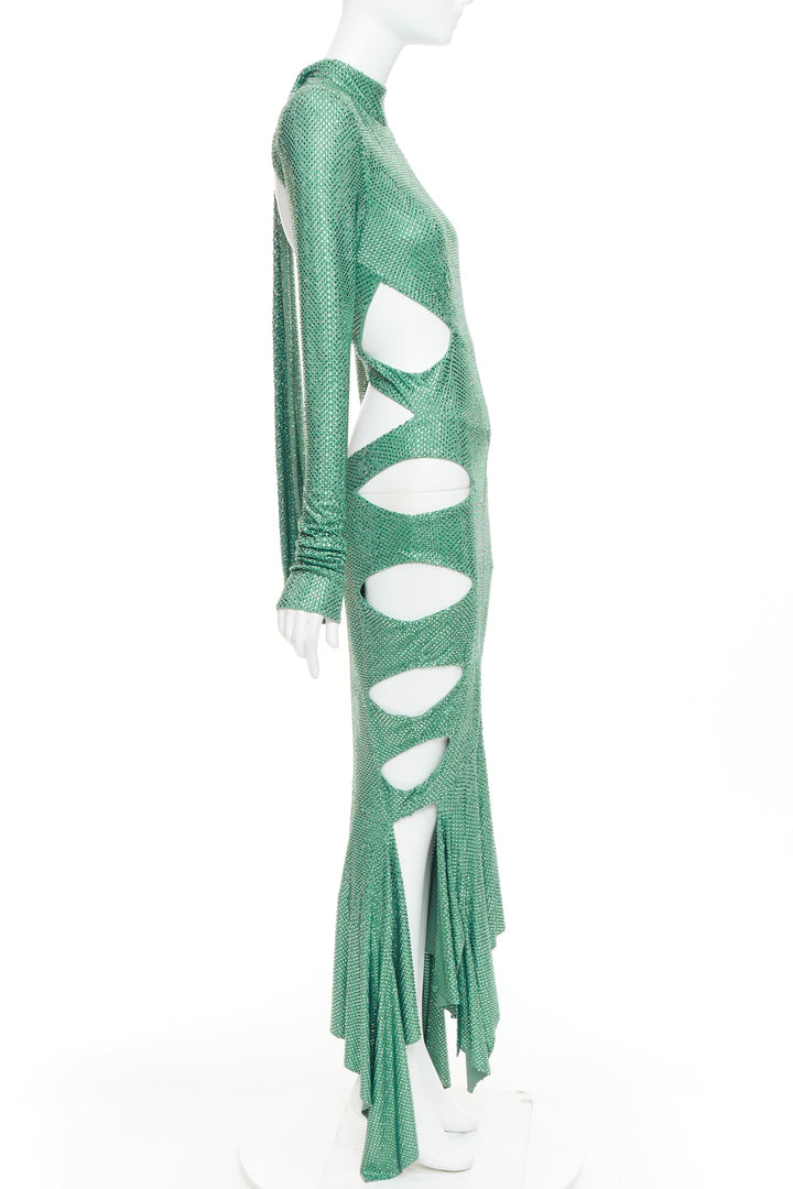 rare ALEXANDRE VAUTHIER COUTURE SS2020 Runway green strass crystal  cut out gown