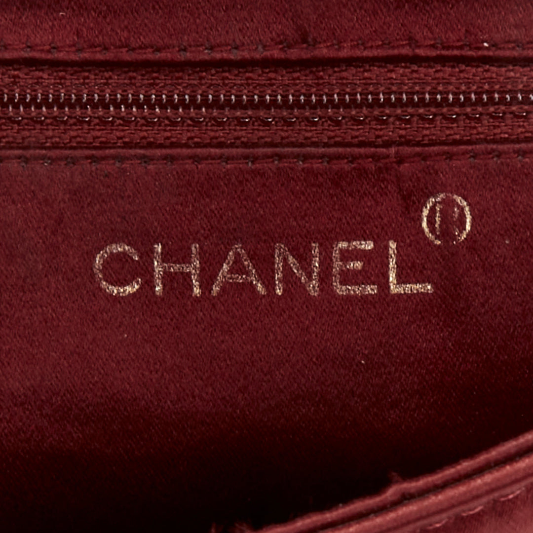 CHANEL 1990 Vintage burgundy satin envelope CC turnlock chain shoulder bag