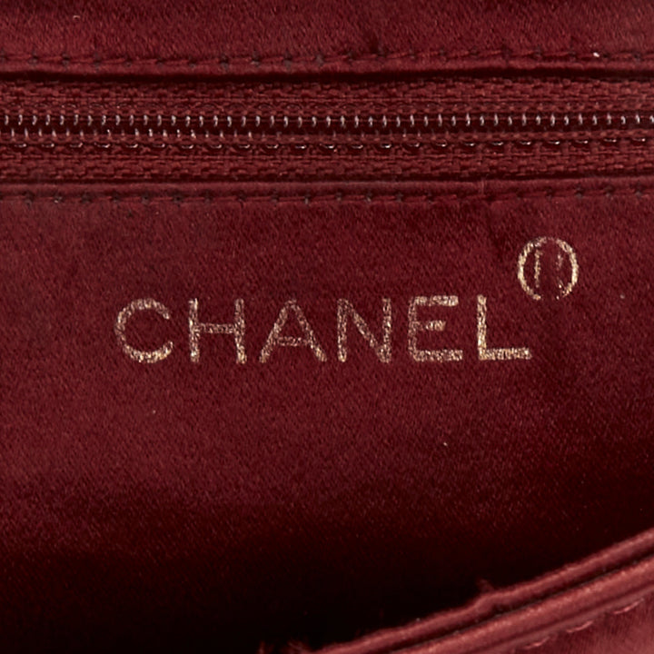 CHANEL 1990 Vintage burgundy satin envelope CC turnlock chain shoulder bag