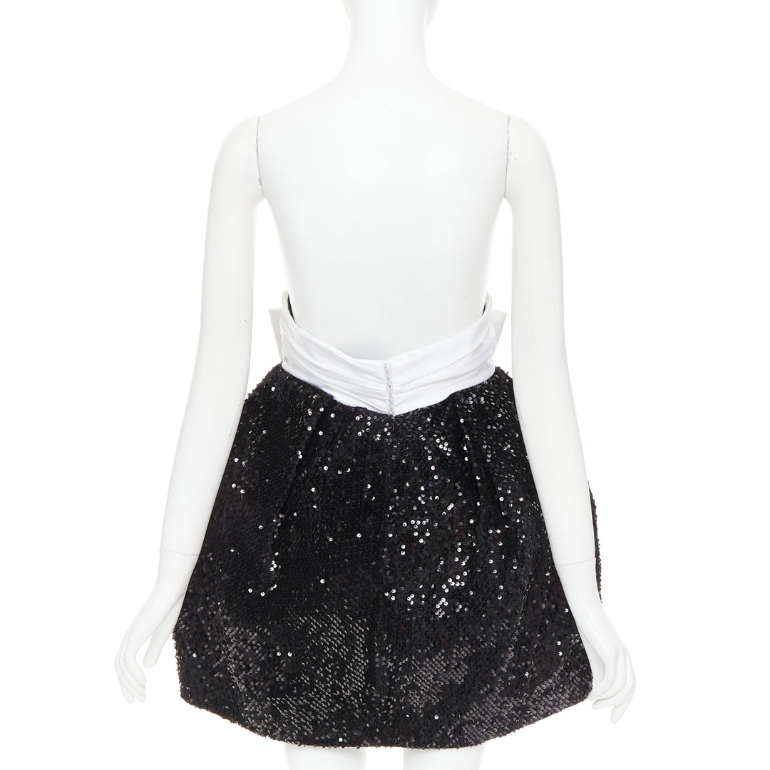 ALEXANDRE VAUTHIER SS2019 Runway white satin bow black sequin pouf mini dress
