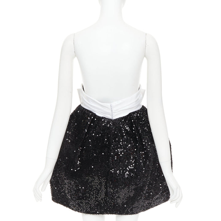ALEXANDRE VAUTHIER SS2019 Runway white satin bow black sequin pouf mini dress