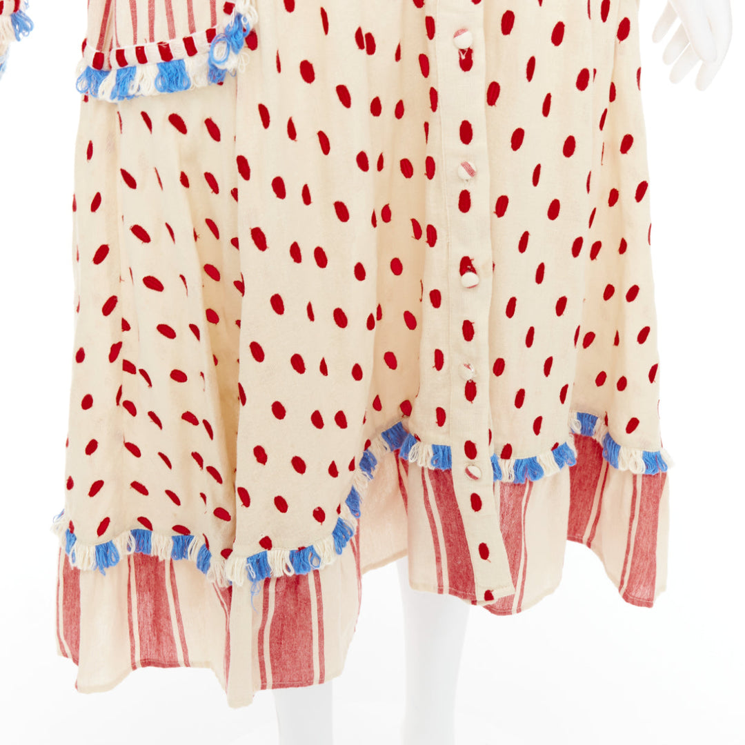 DODO BAR OR Padma beige red blue knotted embroidery cotton boho dress US0 XS